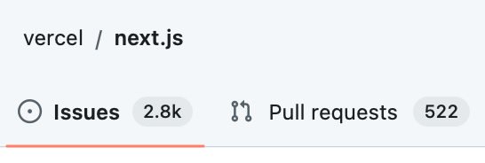 next.js repo has 2800 open issues and 522 open pull requests as of today